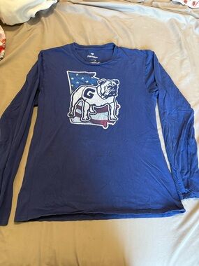 Women's Navy Blue Long-Sleeve GA Bulldog Graphic Tee